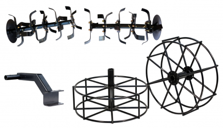 Accesorii utilaje agricole - ProGARDEN Set roti metalice 500x170, manicot cu flanse, hex 23mm si ansamblu sapare, hex 32mm, 2x4x(3+1+1+D) segmente, flanse extensie cutite pentru minitractor Campo T