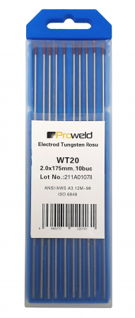 Electrozi si sarma pentru sudura - ProWELD WT20 Electrozi tungsten rosu, 2.0x175mm, 10buc