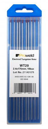 Electrozi si sarma pentru sudura - ProWELD WT20 Electrozi tungsten rosu, 2.4x175mm, 10buc