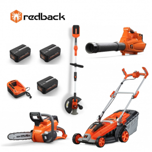 Masini de tuns gazon - Set Redback masina de tuns gazon E137C + trimer E312D + motoferastrau 14" E214C + suflanta E435C + 3 ac EP20 + inc. EC50 5A