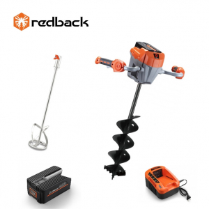 Motoburghie si masini sa sapat santuri - Set Redback motor burghiu E808T + paleta E805C 120mm + burghiu E806C 150x800mm + acumulator Li-Ion EP20 2Ah + incarcator EC20 2A
