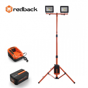 Turnuri de lumina - Set Redback stand cu 2 proiectoare LED ED40 2x20W 40V + acumulator Li-Ion EP40 40V/4Ah + incarcator EC20 40V/2A