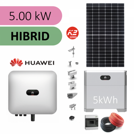 Sisteme fotovoltaice HIBRID - monofazate - Sistem fotovoltaic HIBRID, invertor 5 kW, monofazat, baterie 5kWh