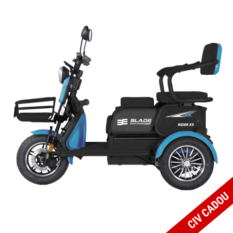 Tricicluri electrice - Triciclu electric persoane BLADE VIVA 14, 1200W, Albastru/Negru, autonomie pana la 50 km, CIV inclus