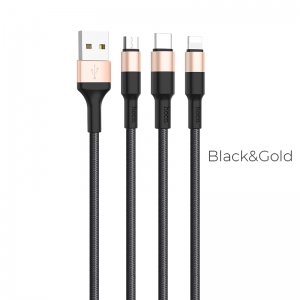 CABLU HOCO X26 XPRESS 3 IN 1 CHARGING (LIGHTNING-MICRO USB-TYPE C), BLACK-GOLD [2]