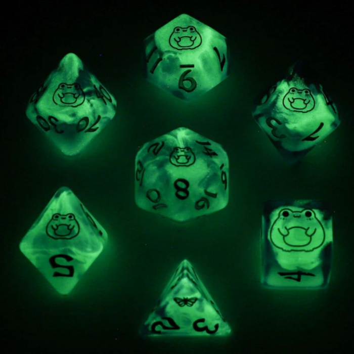 Bog Frog Round Edged Glow in the Dark Dice Set Silver (7 dice) [2]