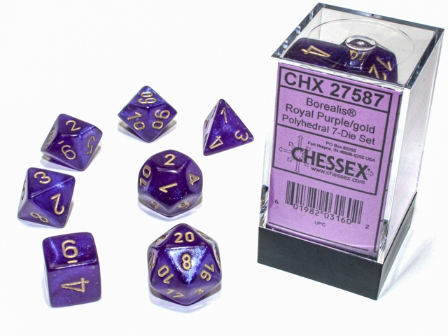 Chessex Borealis Polyhedral Dice Set Royal Purple/gold Luminary (7 dice) [3]