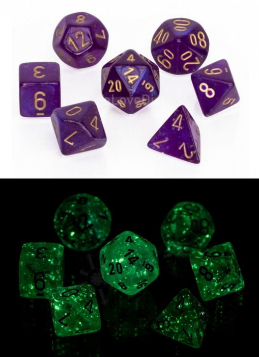 Chessex Borealis Polyhedral Dice Set Royal Purple/gold Luminary (7 dice) [2]