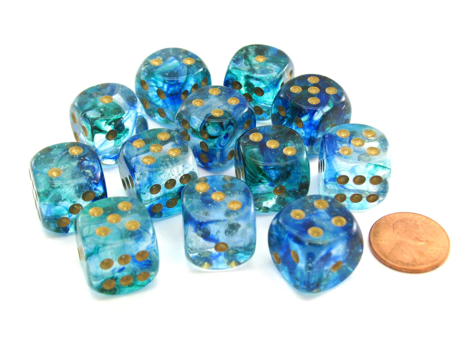 Chessex Nebula Dice Block 16mm Oceanic/gold Luminary D6 (12 dice) [2]