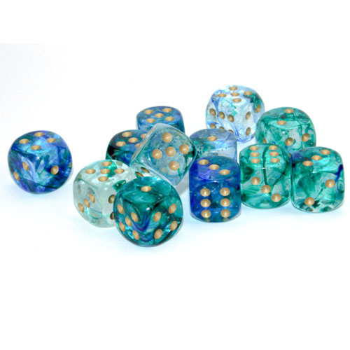 Chessex Nebula Dice Block 16mm Oceanic/gold Luminary D6 (12 dice) [4]