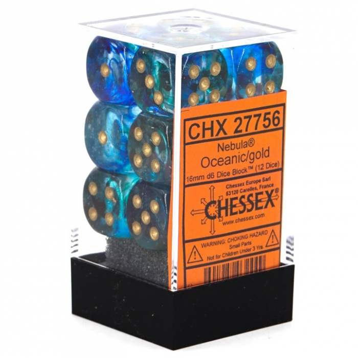 Chessex Nebula Dice Block 16mm Oceanic/gold Luminary D6 (12 dice) [3]