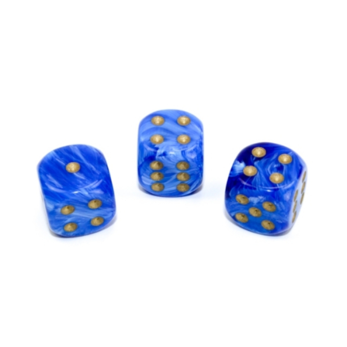 Chessex Vortex Dice Block 16 mm Blue/Gold D6 with Pips (12 dice) [2]