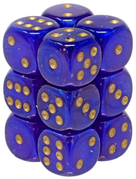 Chessex Borealis Dice Block 16mm Royal Purple/gold Luminary D6 (12 dice) [3]