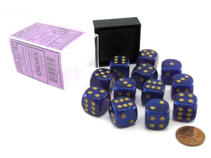 Chessex Borealis Dice Block 16mm Royal Purple/gold Luminary D6 (12 dice) [4]