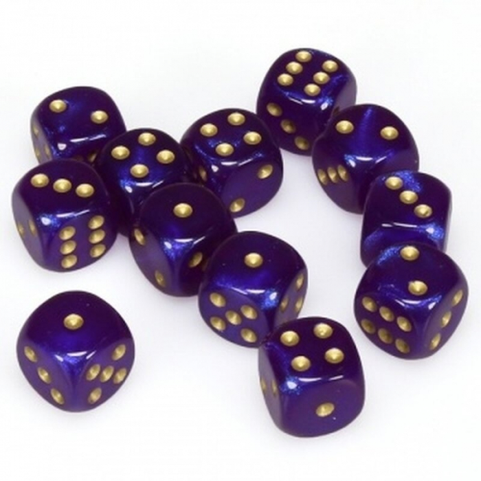Chessex Borealis Dice Block 16mm Royal Purple/gold Luminary D6 (12 dice) [2]