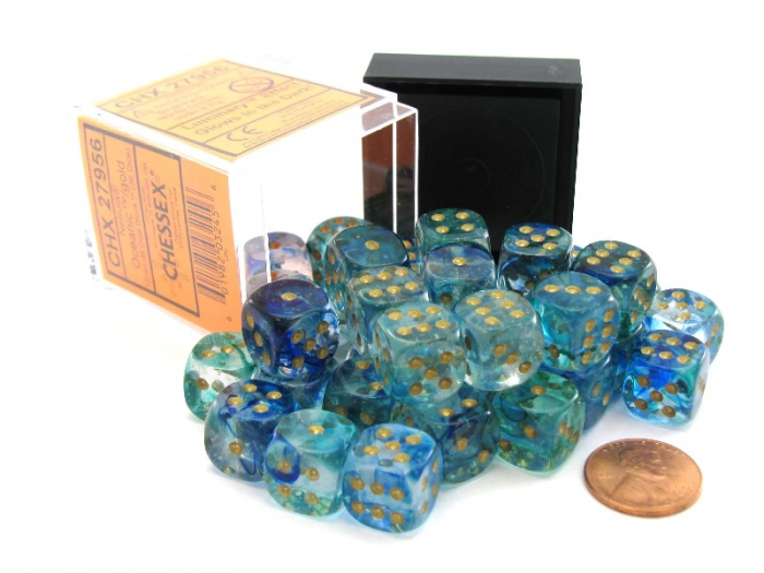 Chessex Nebula Dice Block 12mm Oceanic/gold Luminary D6 (36 dice) [4]