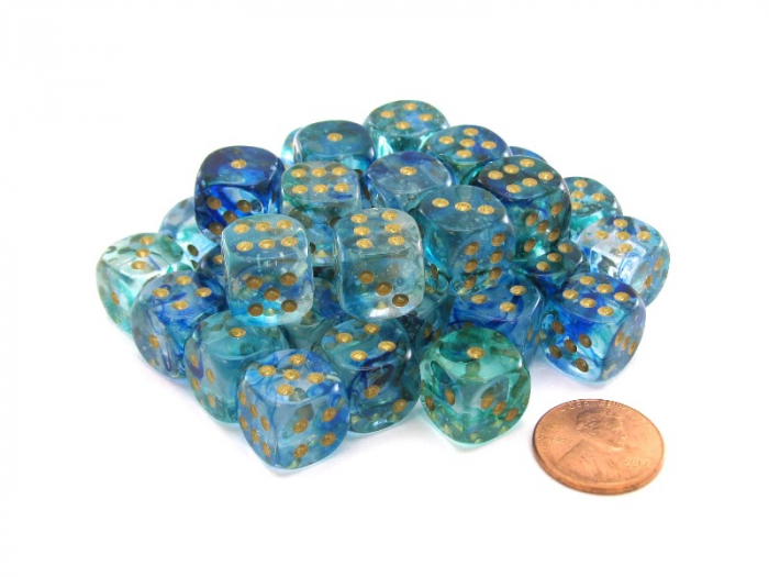 Chessex Nebula Dice Block 12mm Oceanic/gold Luminary D6 (36 dice) [2]