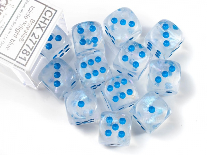 Chessex Borealis Dice Block 12mm Icicle/light blue Luminary D6 (36 dice) [3]