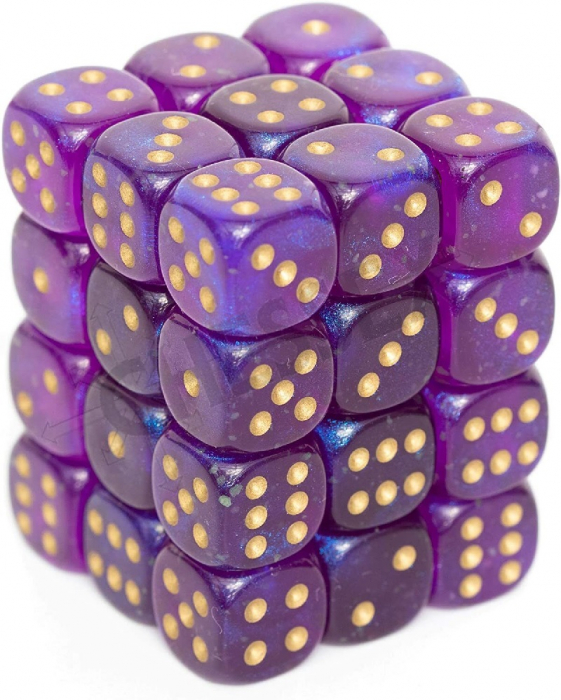 Chessex Borealis Dice Block 12mm Royal Purple/gold Luminary D6 (36 dice) [2]