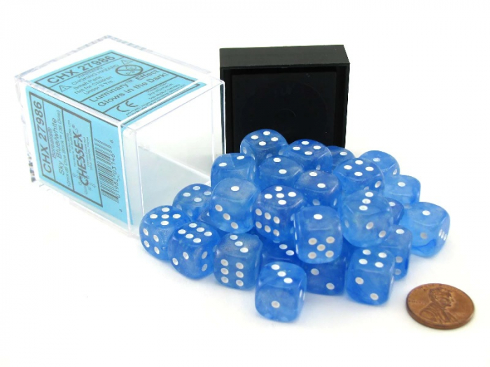 Chessex Borealis Dice Block 12mm Sky Blue/white Luminary D6 (36 dice) [2]