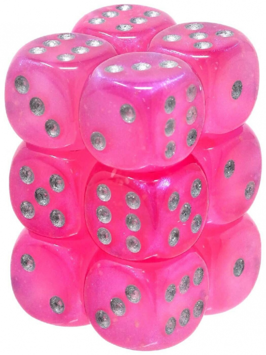 Chessex Borealis Dice Block 16mm Pink/silver Luminary D6 (12 dice) [2]