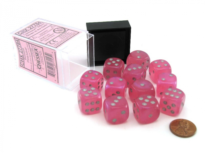 Chessex Borealis Dice Block 16mm Pink/silver Luminary D6 (12 dice) [4]