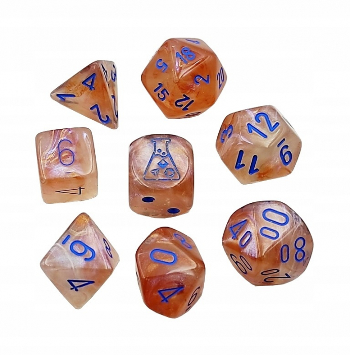 Chessex Borealis Polyhedral Dice Set Rose Gold/light blue Luminary (7 dice) [2]