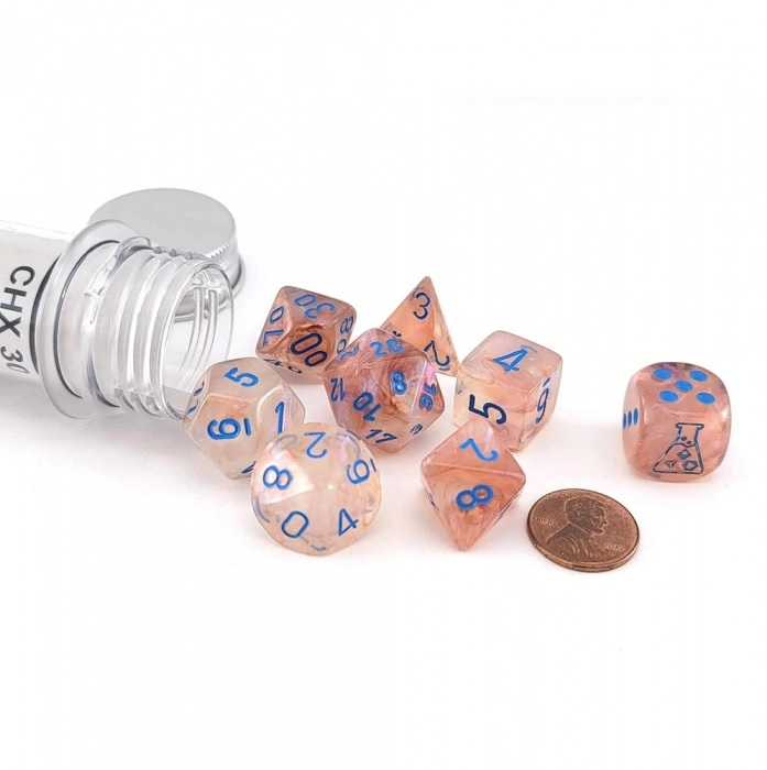 Chessex Borealis Polyhedral Dice Set Rose Gold/light blue Luminary (7 dice) [3]