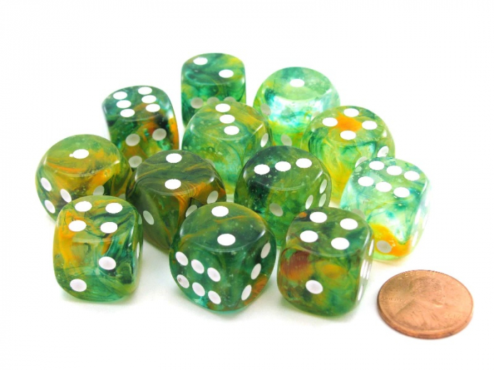 Chessex Nebula Dice Block 16mm Spring/white Luminary D6 (12 dice) [2]