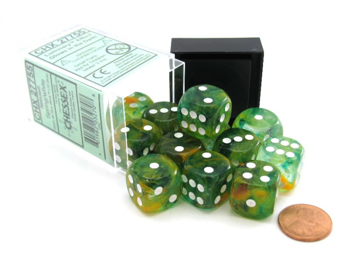 Chessex Nebula Dice Block 16mm Spring/white Luminary D6 (12 dice) [4]
