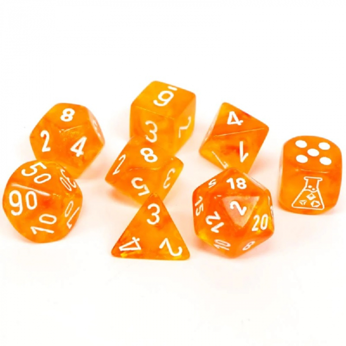 Chessex Borealis Polyhedral Dice Set Blood Orange/white Luminary (7 dice) (with bonus die) [2]
