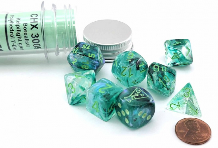 Chessex Borealis Polyhedral Dice Set Kelp/light green Luminary (7 dice) (with bonus die) [2]