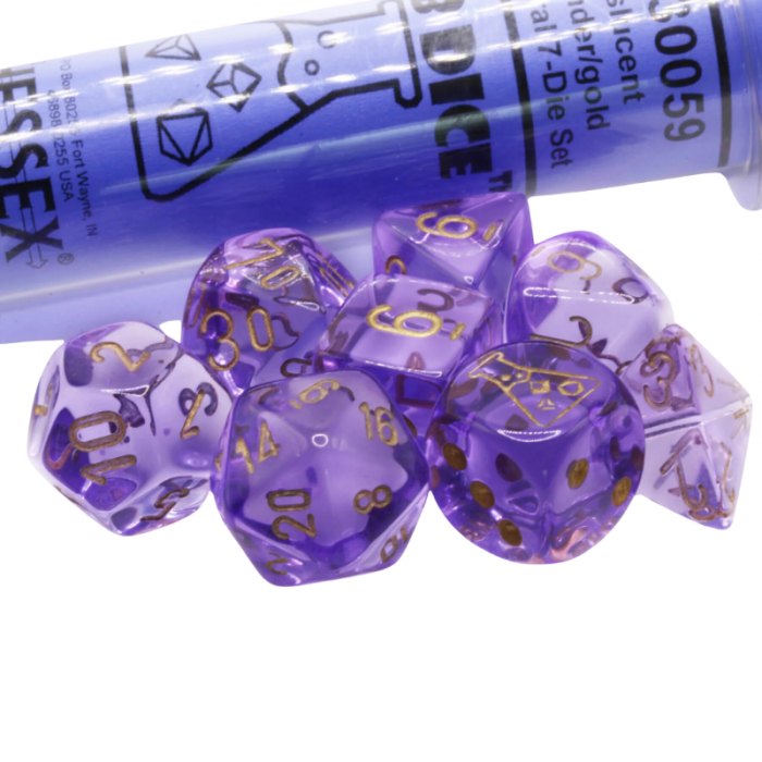 Chessex Borealis Polyhedral Dice Set Lavender/gold Translucent (7 dice) (with bonus die) [2]