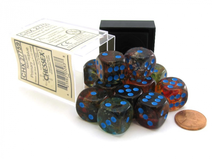 Chessex Nebula Dice Block 16mm Primary/blue Luminary D6 (12 dice) [4]