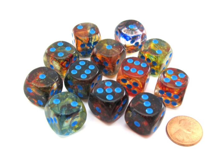 Chessex Nebula Dice Block 16mm Primary/blue Luminary D6 (12 dice) [2]