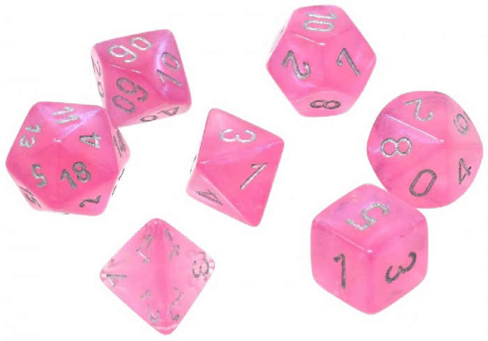 Chessex Borealis Polyhedral Dice Set Pink/silver Luminary (7 dice) [3]