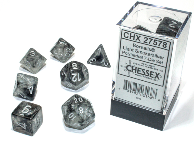 Chessex Borealis Polyhedral Dice Set Light Smoke/silver Luminary (7 dice) [4]