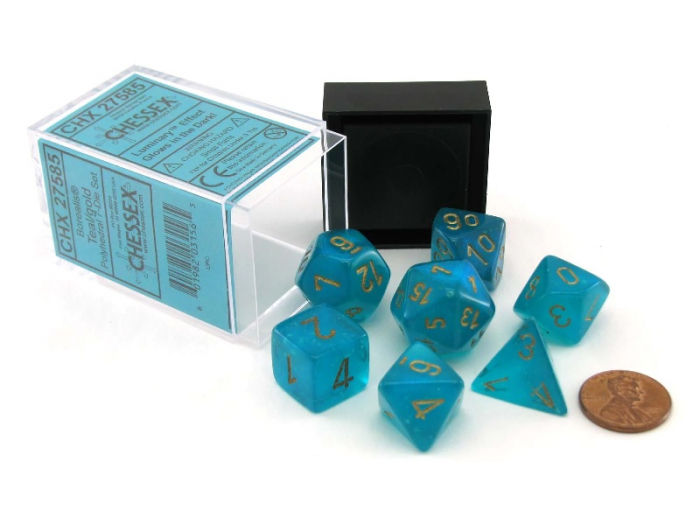 Chessex Borealis Polyhedral Dice Set Teal/gold Luminary (7 dice) [2]