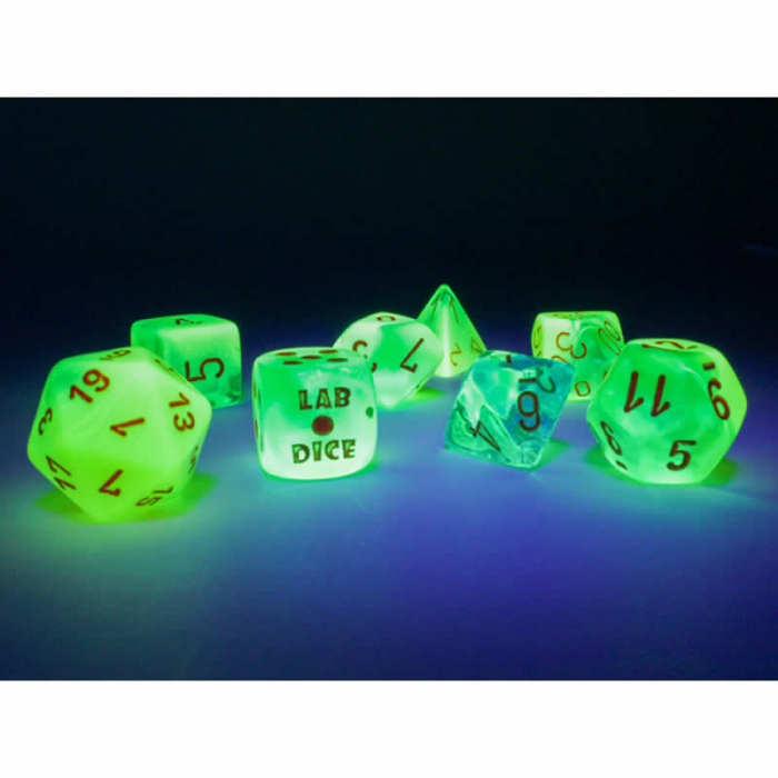 Chessex Gemini Polyhedral Plasma Dice Set Green-Teal/orange Luminary (7 dice) [2]