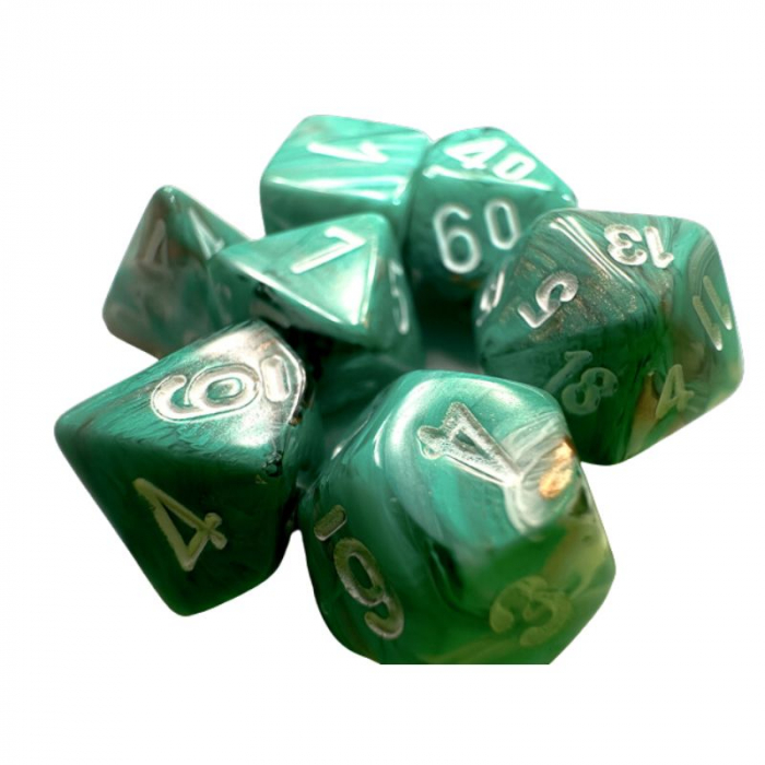 Chessex Marble Mini-Polyhedral Dice Set Oxi-Copper/white (7 dice) [3]