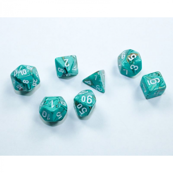 Chessex Marble Mini-Polyhedral Dice Set Oxi-Copper/white (7 dice) [2]
