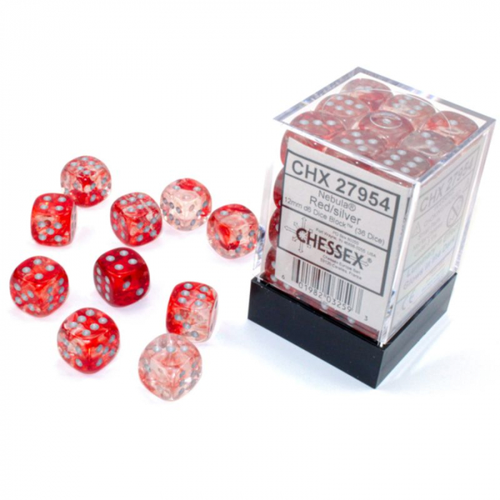 Chessex Nebula Dice Block 12 mm Red/silver Luminary D6 (36 dice) [2]