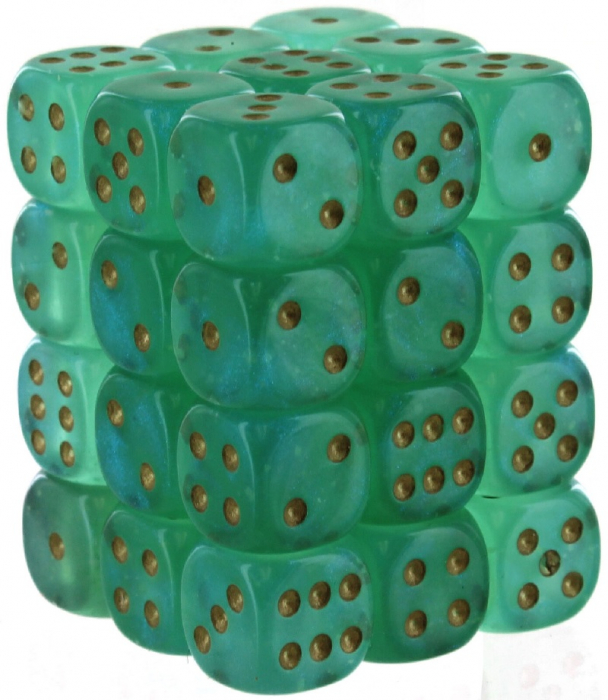 Chessex Borealis Dice Block 12mm Light Green/gold Luminary D6 (36 dice) [4]
