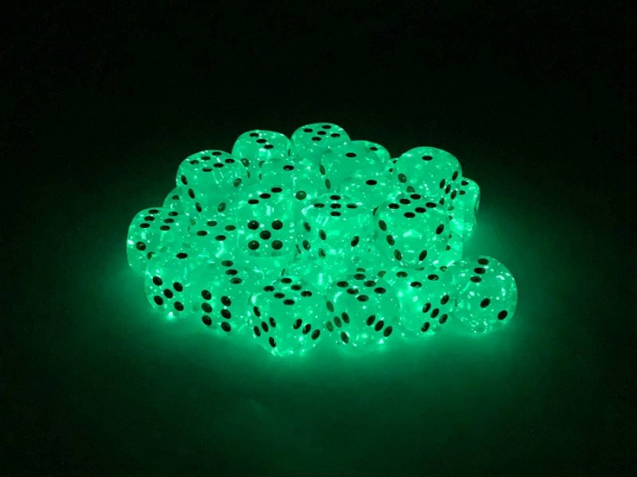 Chessex Borealis Dice Block 12mm Light Green/gold Luminary D6 (36 dice) [3]