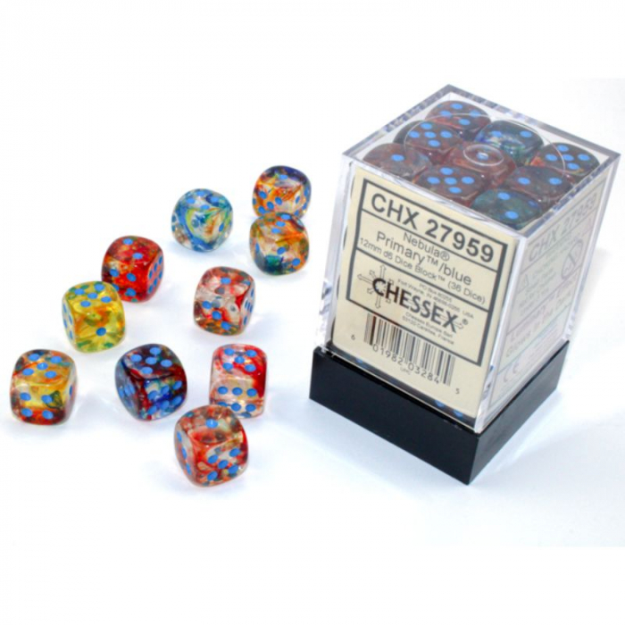 Chessex Nebula Dice Block 12mm Primary/blue Luminary D6 (36 dice) [2]