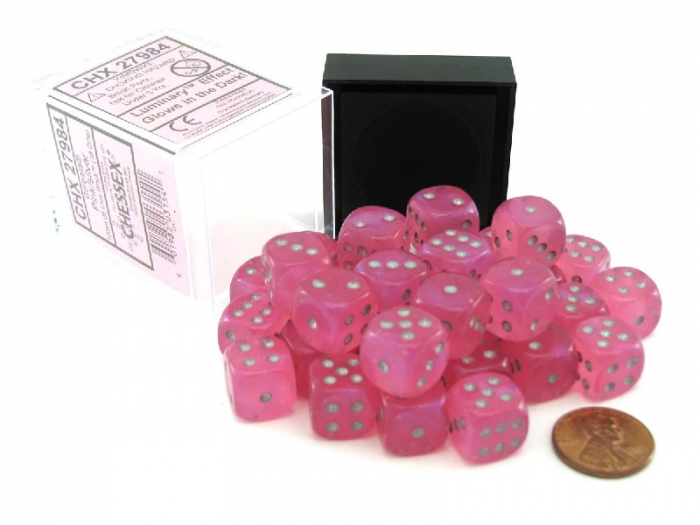 Chessex Borealis Dice Block 12mm Pink/silver Luminary D6 (36 dice) [3]