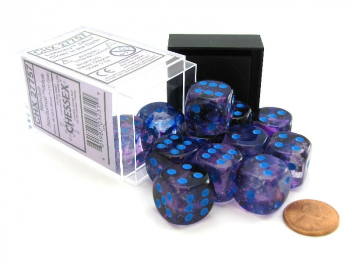 Chessex Nebula Dice Block 16mm Nocturnal/blue Luminary D6 (12 dice) [2]
