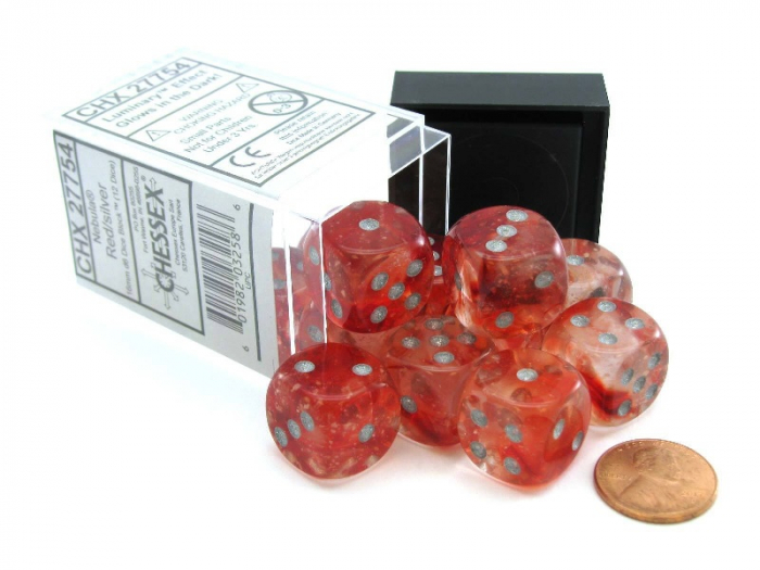 Chessex Nebula Dice Block 16mm Red/silver Luminary D6 (12 dice) [2]
