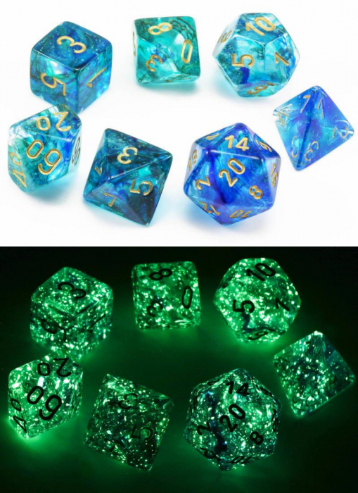 Chessex Nebula Polyhedral Dice Set Oceanic/gold Luminary (7 dice) [2]