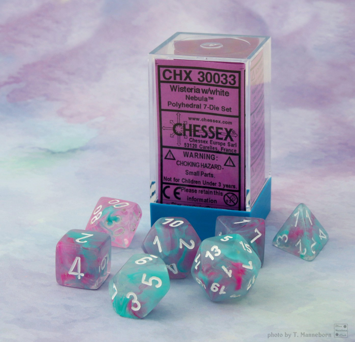 Chessex Nebula Polyhedral Dice Set Wisteria/white Luminary (7 dice) [3]
